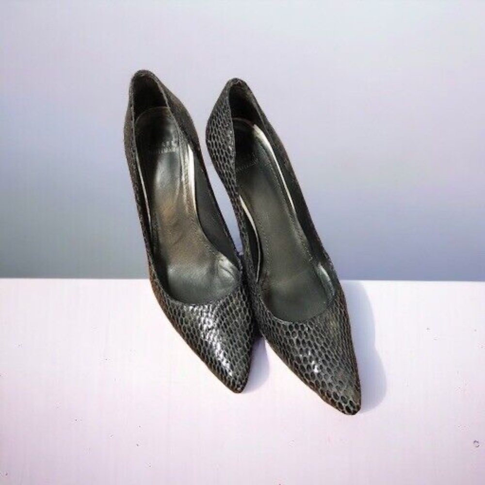 Weitzman, Woman, Shoes, Snake print animal heels, Shiny black, Sz 10, Pointed.!